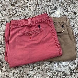 Shorts Men’s Chino Polo by Ralph Lauren Red and Tan. Pair Sold Together.